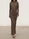 OUDE WAAG 25 Fall/Winter Asymmetrical Neck Wool Knit Dress OW-OW-25AW-KD05W1BR430-HZ Gray Brown